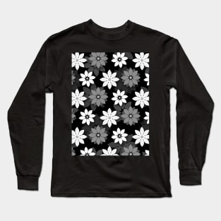 black and white flower pattern print Long Sleeve T-Shirt